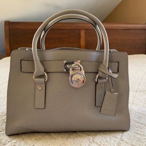 Women's Michael Kors Grey Leather Satchel Handbag